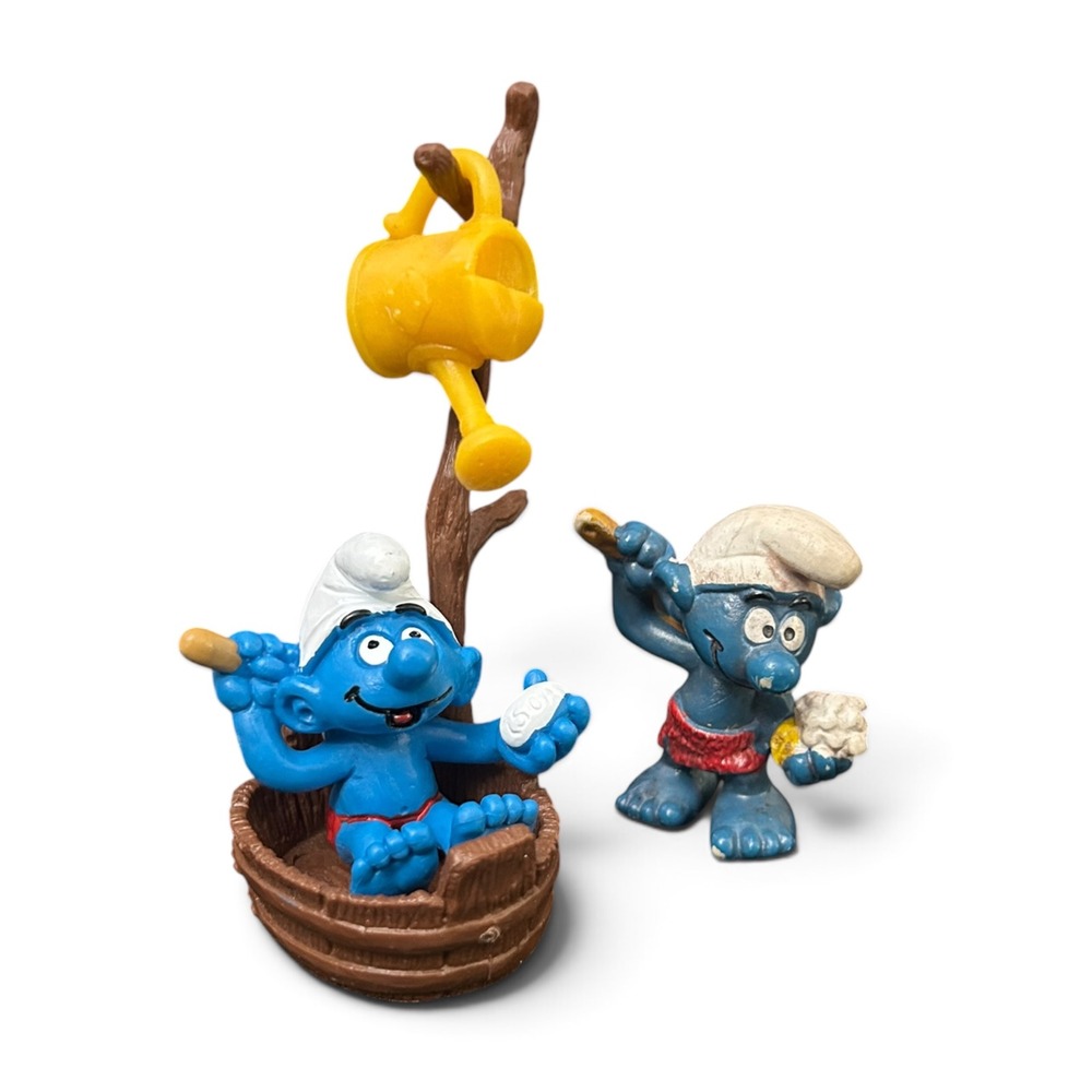 Vintage Schleich Bath Time & Sauna Smurf Figurine Set (20412 / 20414)